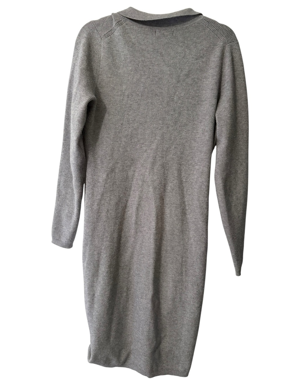 Quince Eco-Knit Button-Up Sweater Dress Large Gray Ribbed Collared Midi - Picture 6 of 6